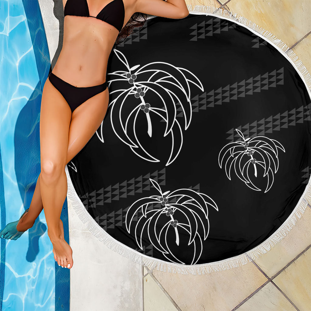 Aloha Hawaii Acacia Koa Leaves Beach Blanket Black Kakau Tribal Pattern