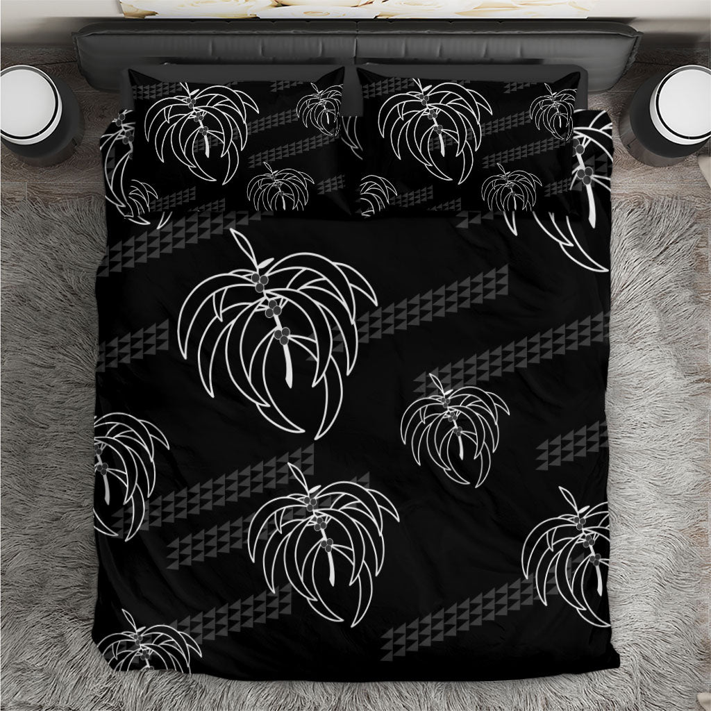 Aloha Hawaii Acacia Koa Leaves Bedding Set Black Kakau Tribal Pattern