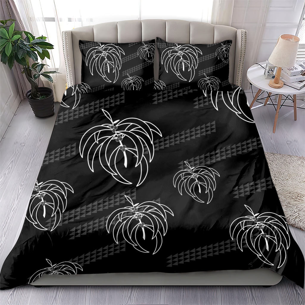Aloha Hawaii Acacia Koa Leaves Bedding Set Black Kakau Tribal Pattern