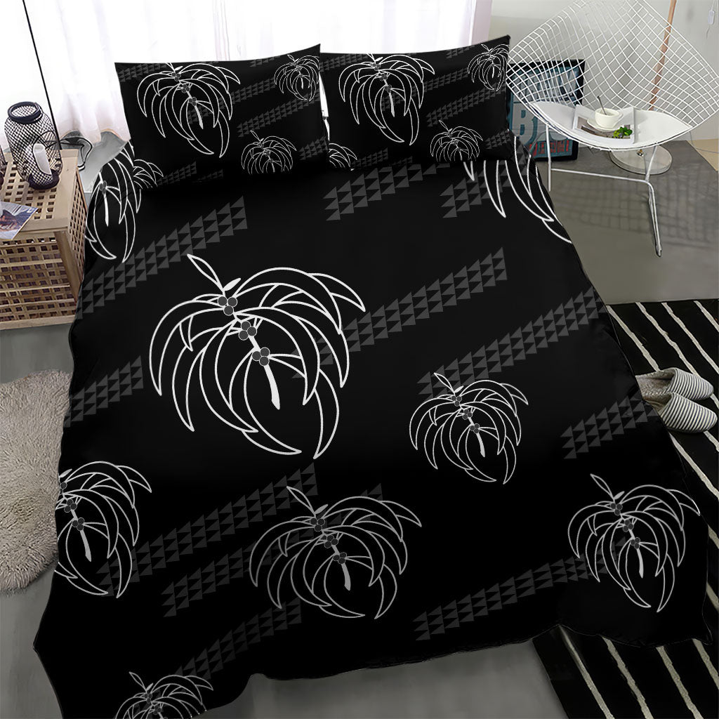 Aloha Hawaii Acacia Koa Leaves Bedding Set Black Kakau Tribal Pattern