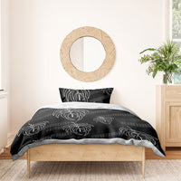 Aloha Hawaii Acacia Koa Leaves Bedding Set Black Kakau Tribal Pattern