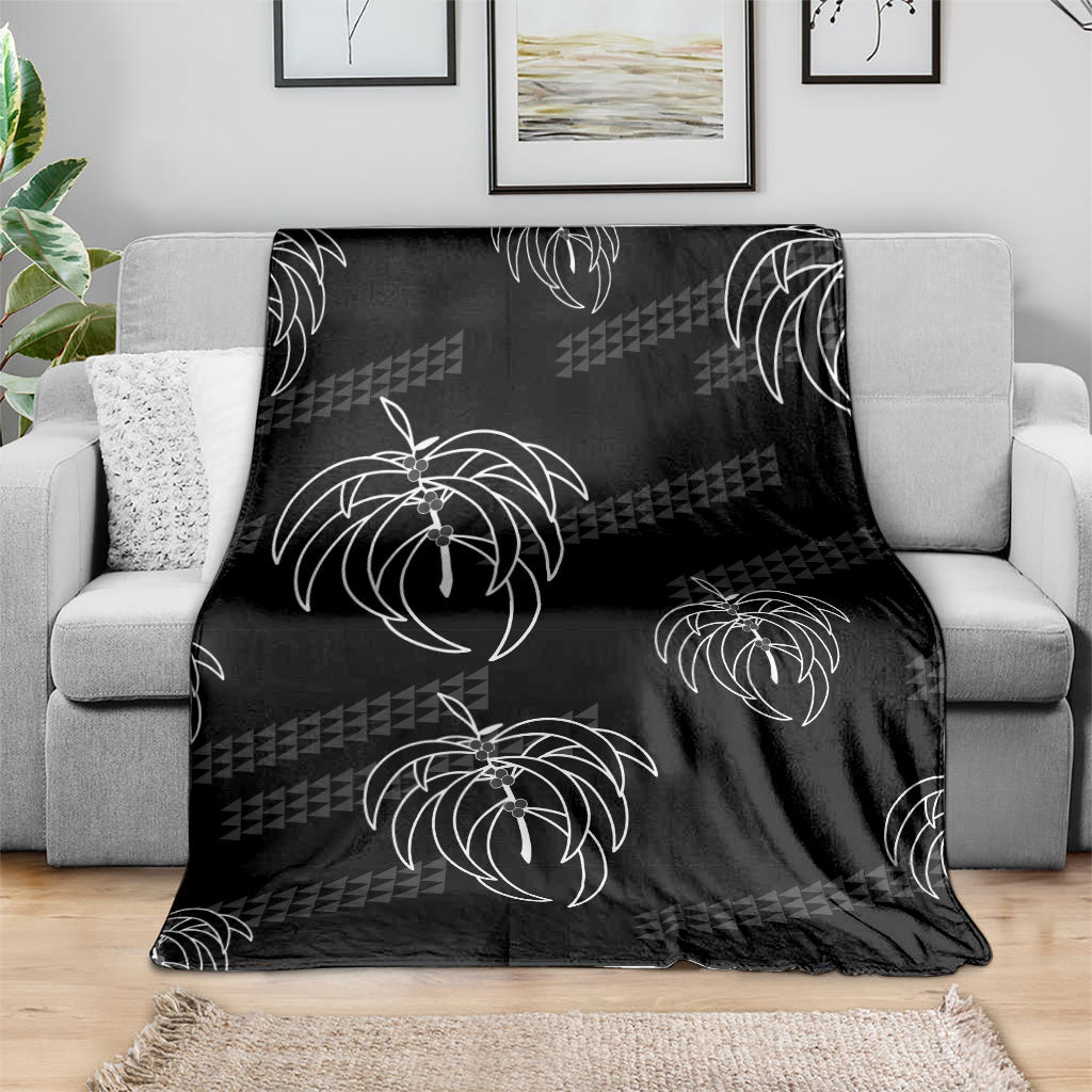 Aloha Hawaii Acacia Koa Leaves Blanket Black Kakau Tribal Pattern