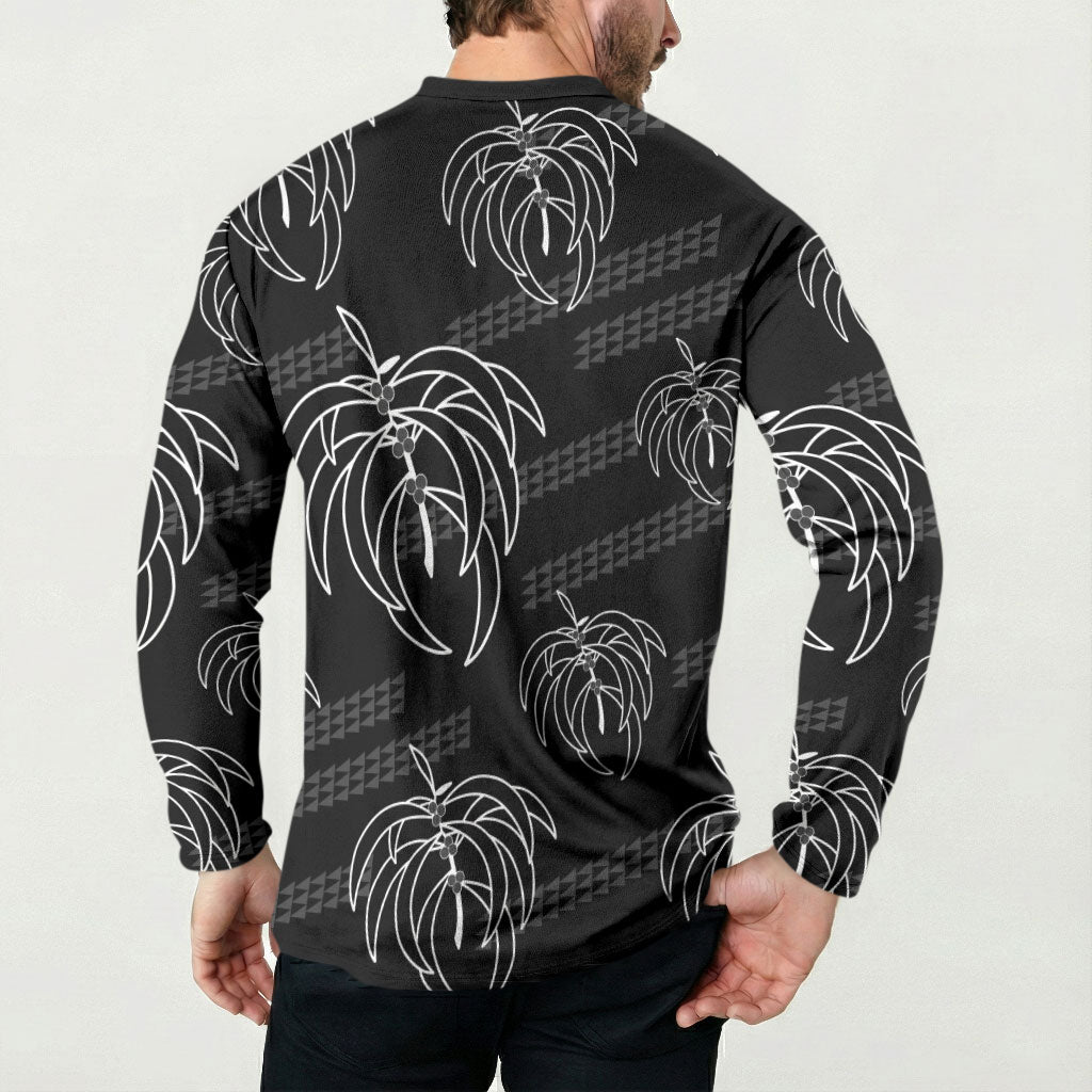 Aloha Hawaii Acacia Koa Leaves Button Sweatshirt Black Kakau Tribal Pattern LT05 - Polynesian Pride