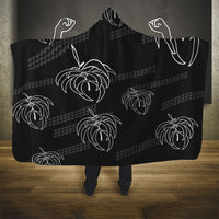 Aloha Hawaii Acacia Koa Leaves Hooded Blanket Black Kakau Tribal Pattern