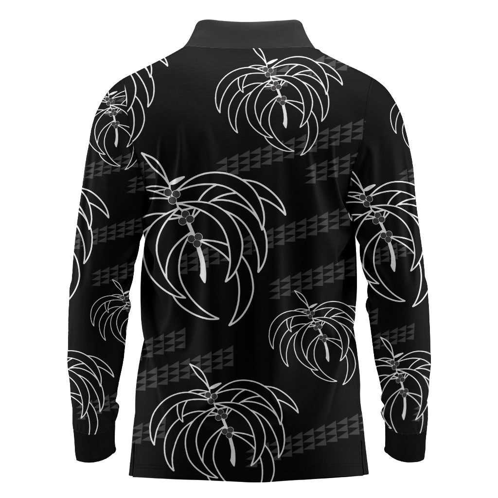 Aloha Hawaii Acacia Koa Leaves Long Sleeve Polo Shirt Black Kakau Tribal Pattern LT05 - Polynesian Pride
