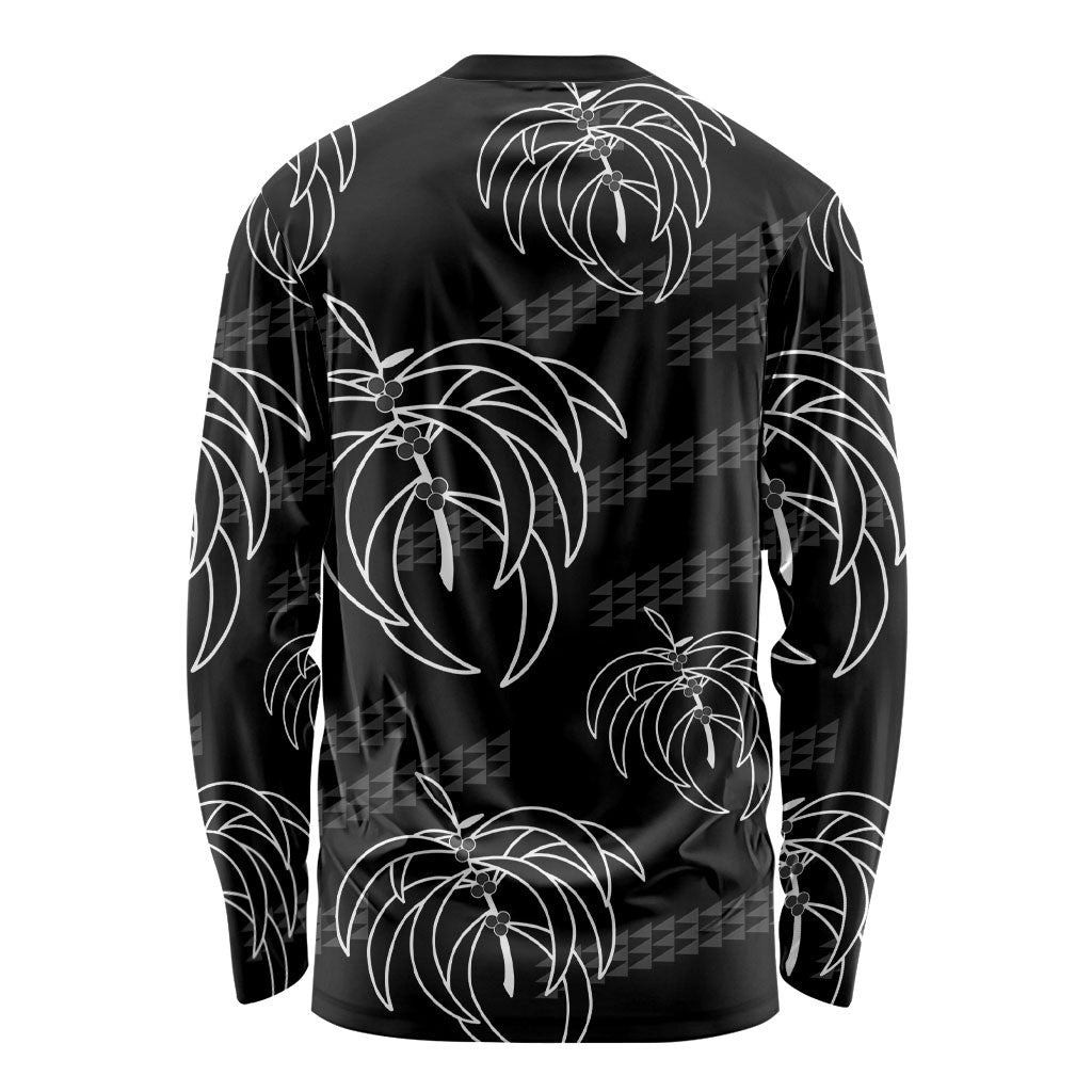 Aloha Hawaii Acacia Koa Leaves Long Sleeve Shirt Black Kakau Tribal Pattern