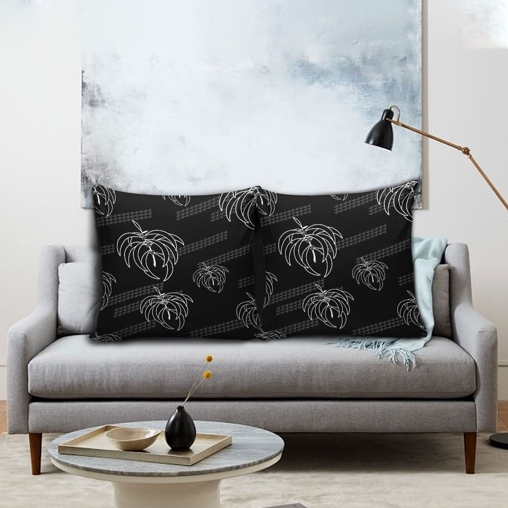 Aloha Hawaii Acacia Koa Leaves Pillow Cover Black Kakau Tribal Pattern