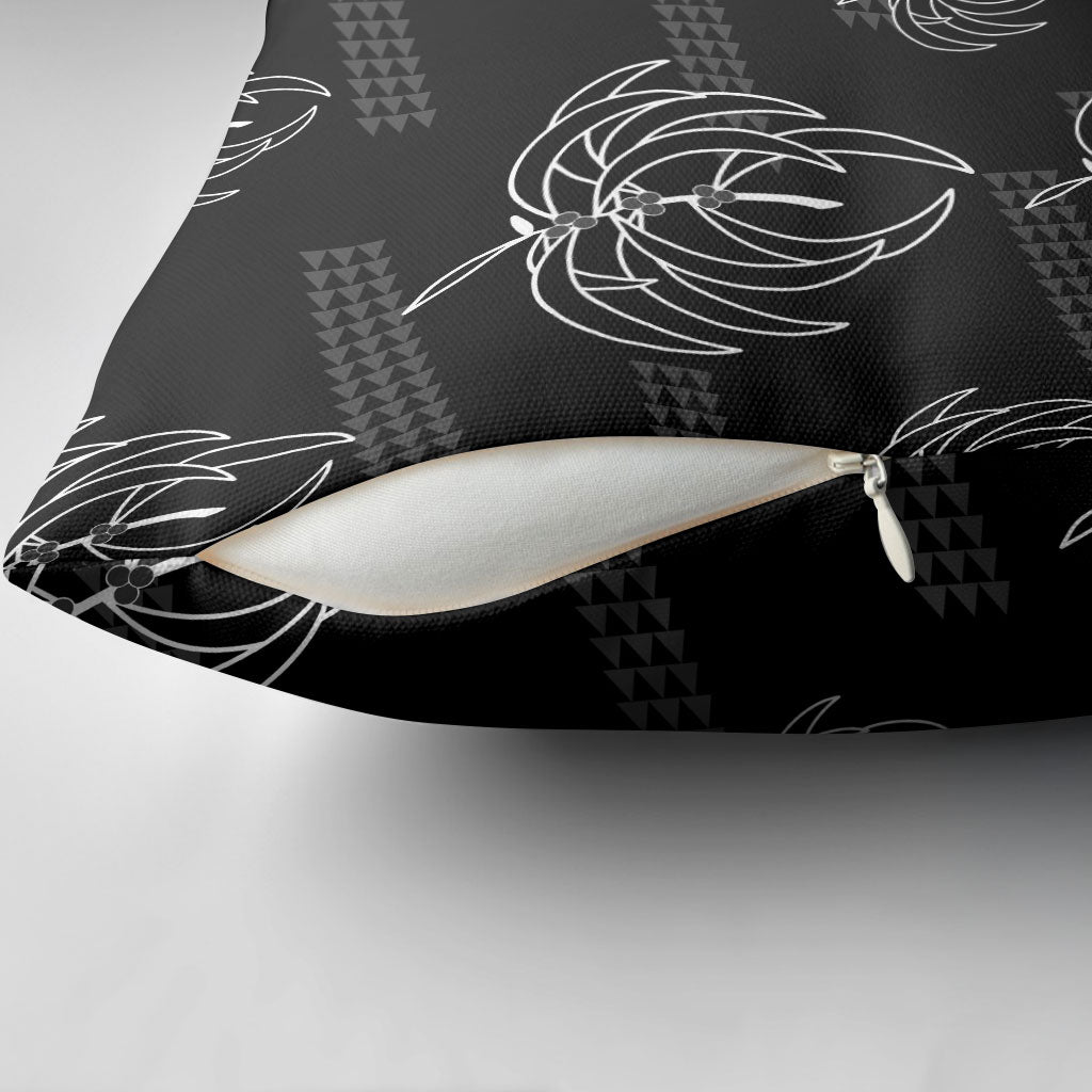 Aloha Hawaii Acacia Koa Leaves Pillow Cover Black Kakau Tribal Pattern