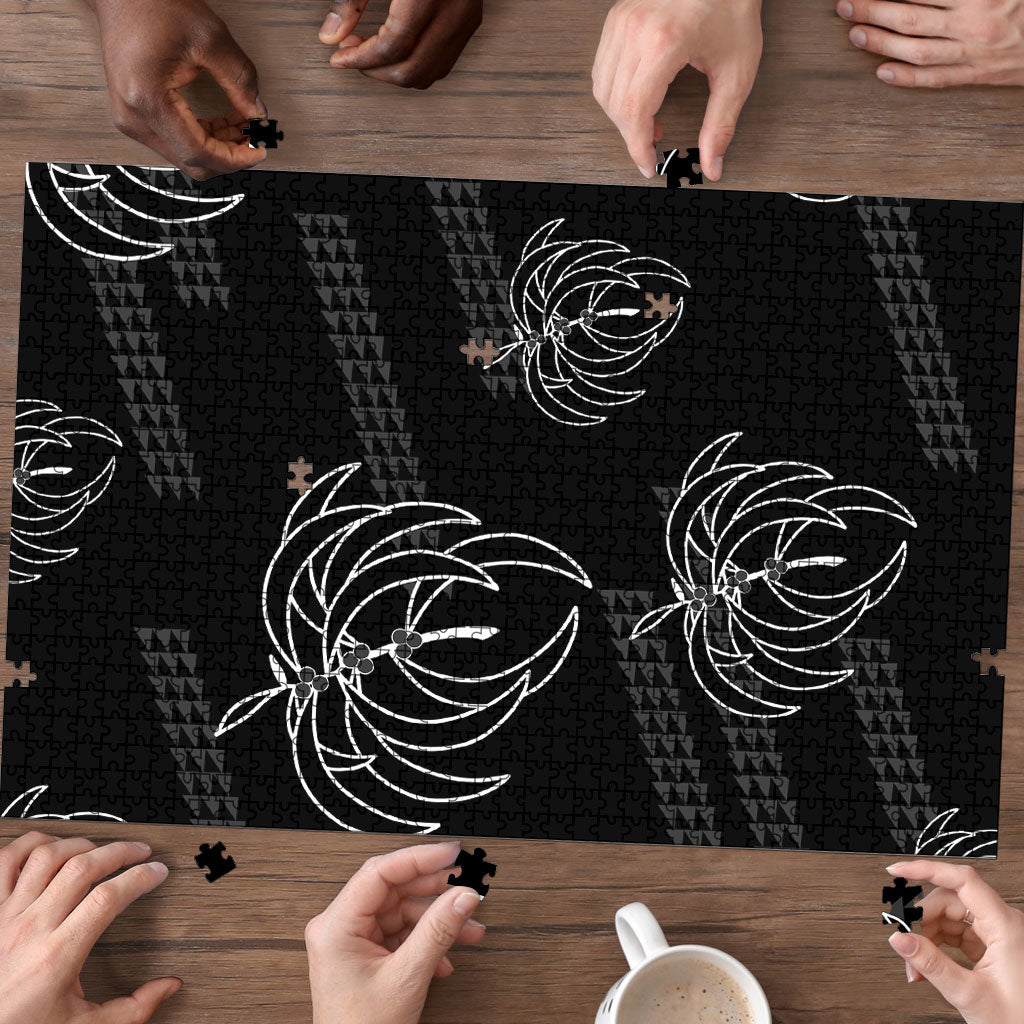 Aloha Hawaii Acacia Koa Leaves Puzzle Black Kakau Tribal Pattern