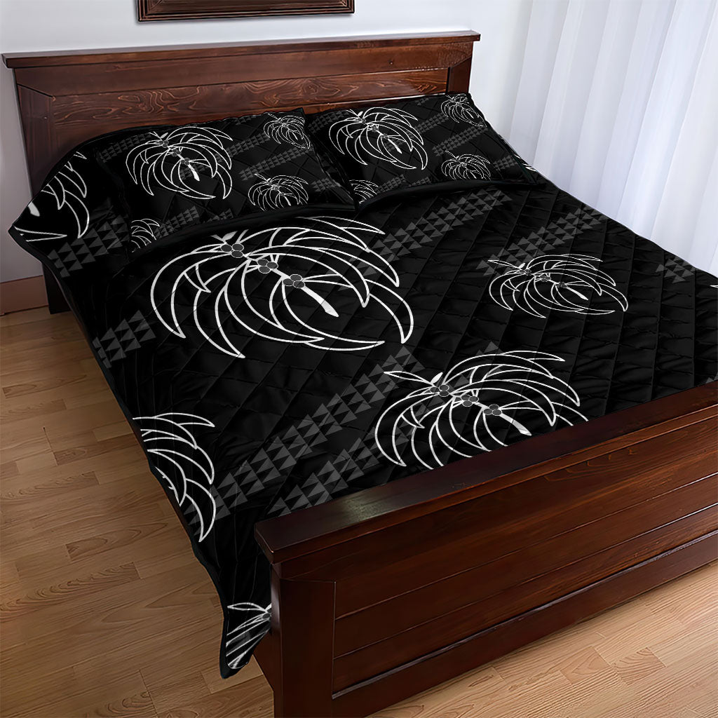 Aloha Hawaii Acacia Koa Leaves Quilt Bed Set Black Kakau Tribal Pattern