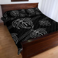 Aloha Hawaii Acacia Koa Leaves Quilt Bed Set Black Kakau Tribal Pattern