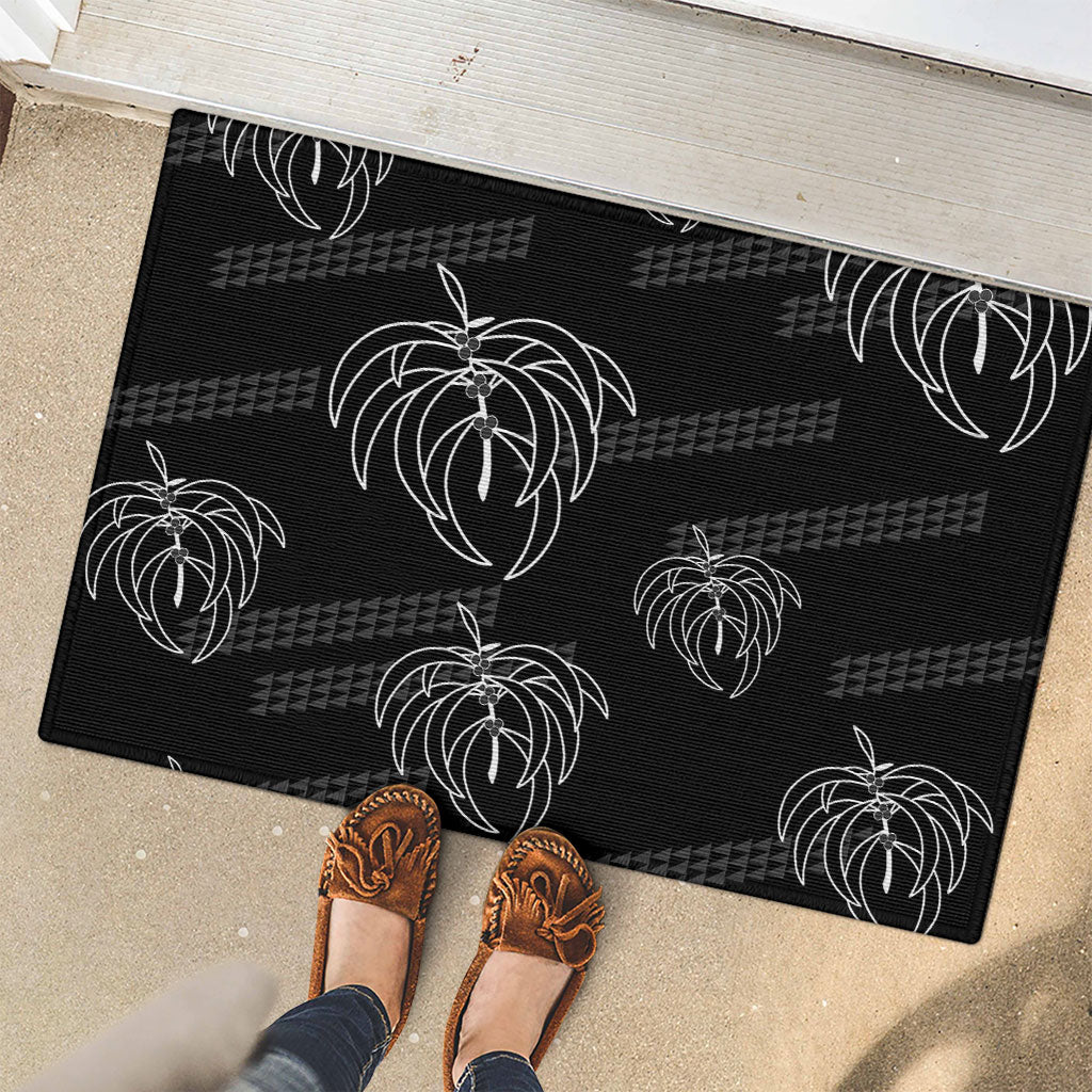 Aloha Hawaii Acacia Koa Leaves Rubber Doormat Black Kakau Tribal Pattern LT05 - Polynesian Pride