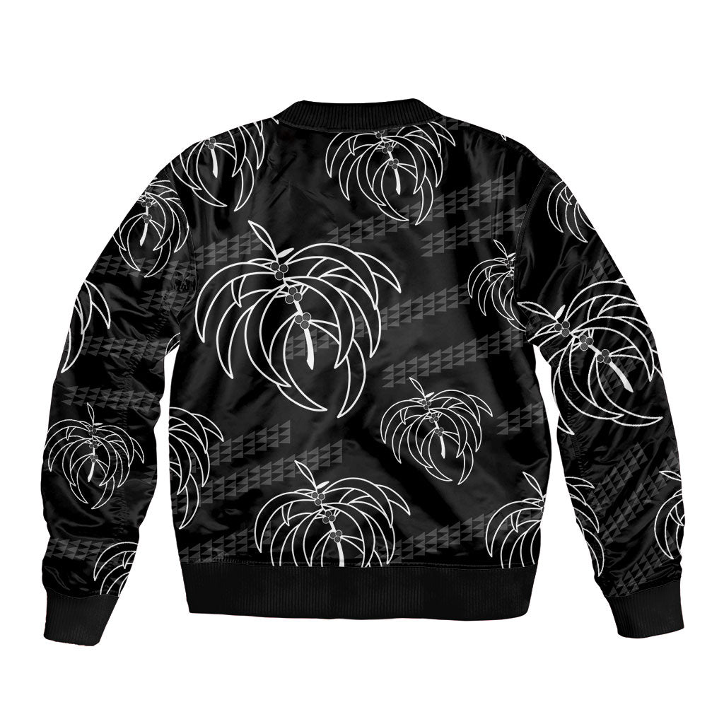 Aloha Hawaii Acacia Koa Leaves Sleeve Zip Bomber Jacket Black Kakau Tribal Pattern LT05 - Polynesian Pride