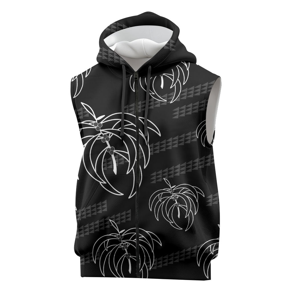 Aloha Hawaii Acacia Koa Leaves Sleeveless Zip Hoodie Black Kakau Tribal Pattern LT05 Black - Polynesian Pride
