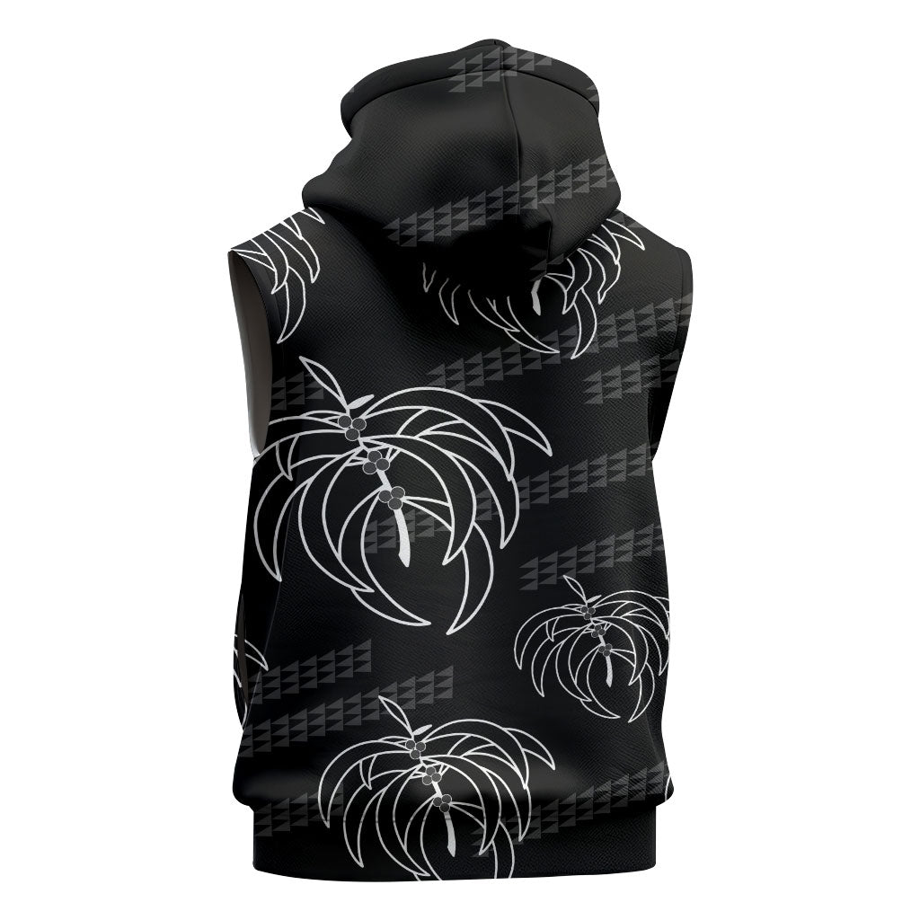Aloha Hawaii Acacia Koa Leaves Sleeveless Zip Hoodie Black Kakau Tribal Pattern LT05 - Polynesian Pride