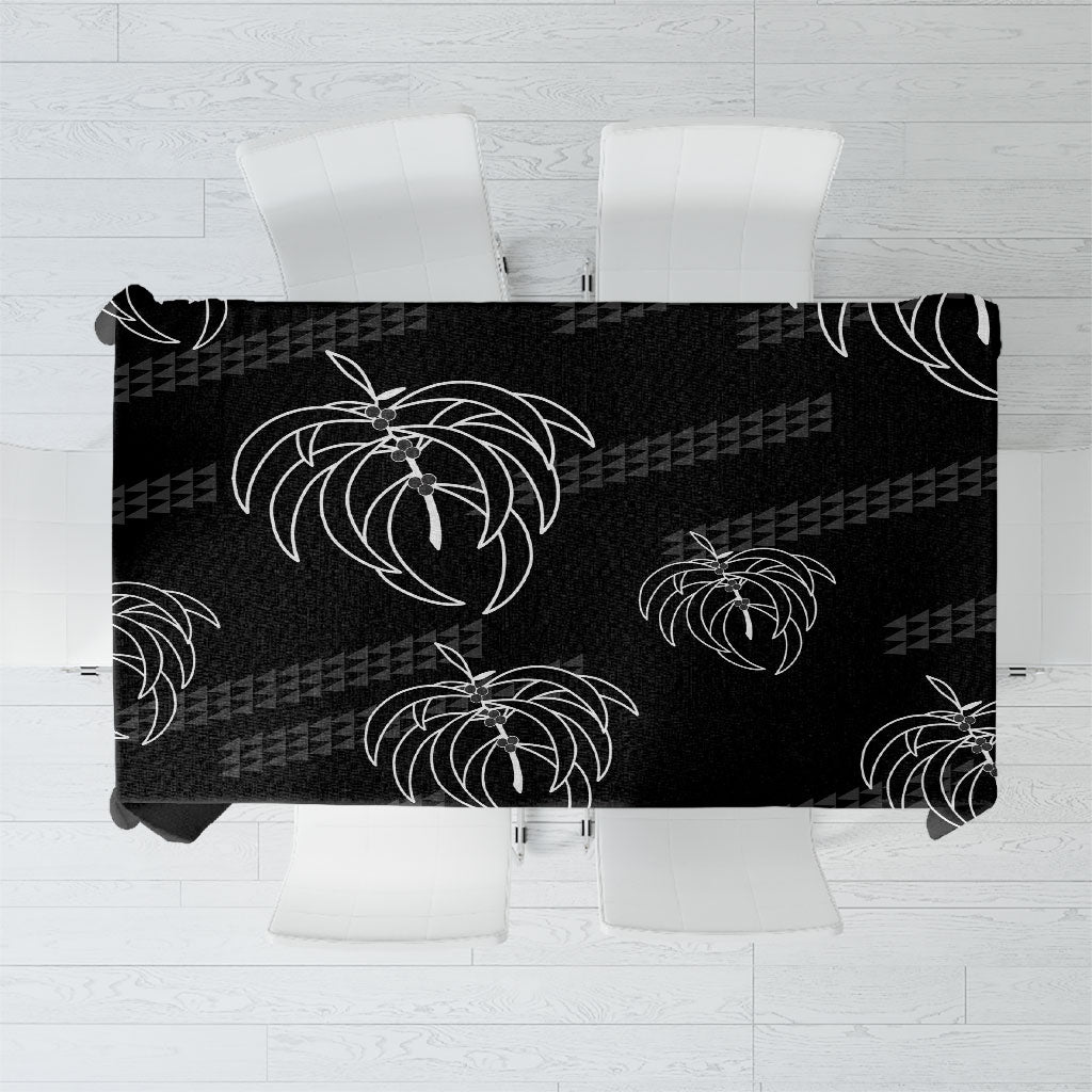 Aloha Hawaii Acacia Koa Leaves Tablecloth Black Kakau Tribal Pattern