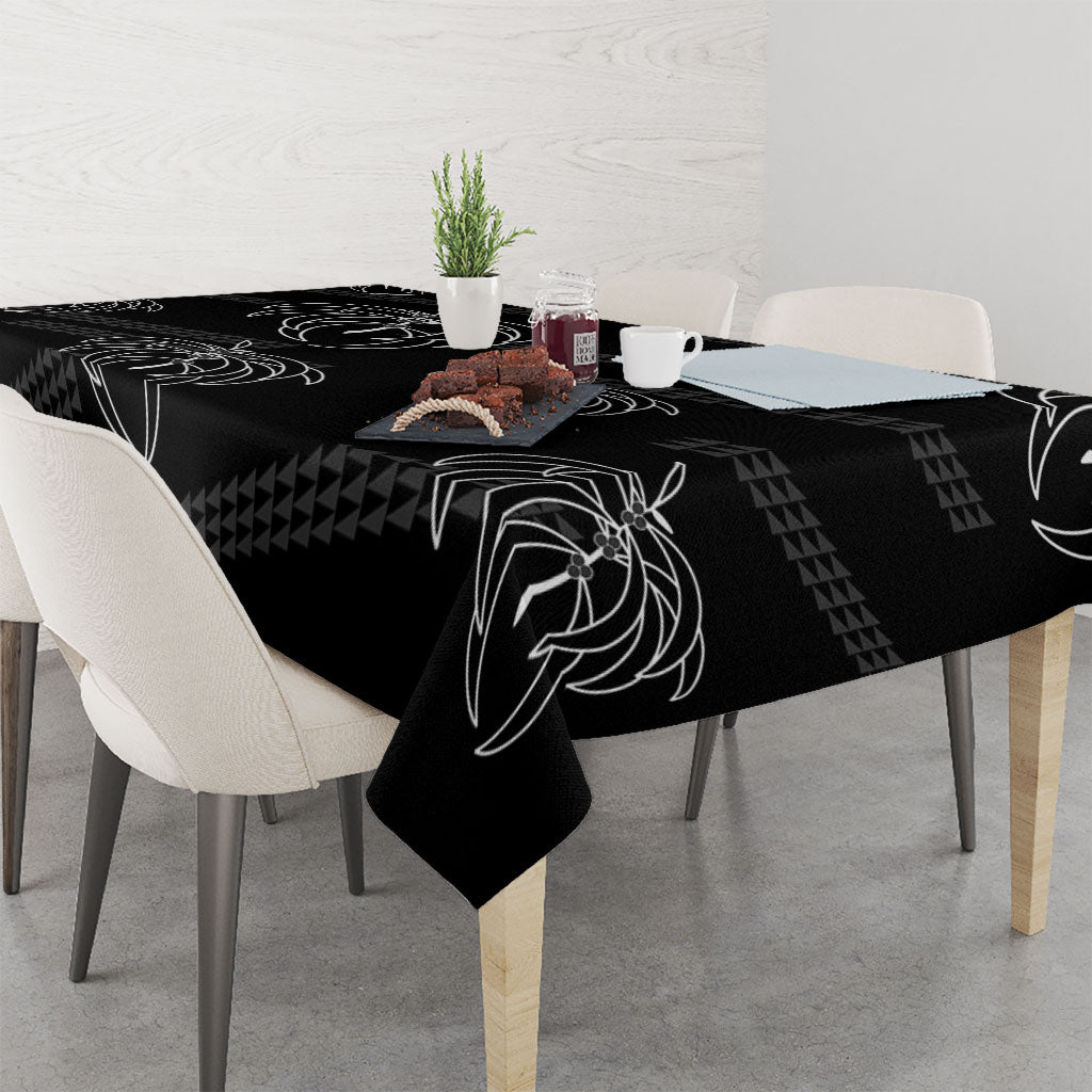 Aloha Hawaii Acacia Koa Leaves Tablecloth Black Kakau Tribal Pattern