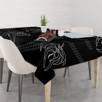 Aloha Hawaii Acacia Koa Leaves Tablecloth Black Kakau Tribal Pattern