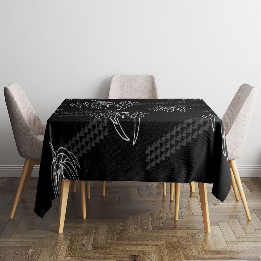 Aloha Hawaii Acacia Koa Leaves Tablecloth Black Kakau Tribal Pattern