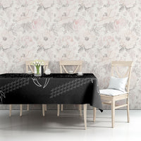 Aloha Hawaii Acacia Koa Leaves Tablecloth Black Kakau Tribal Pattern