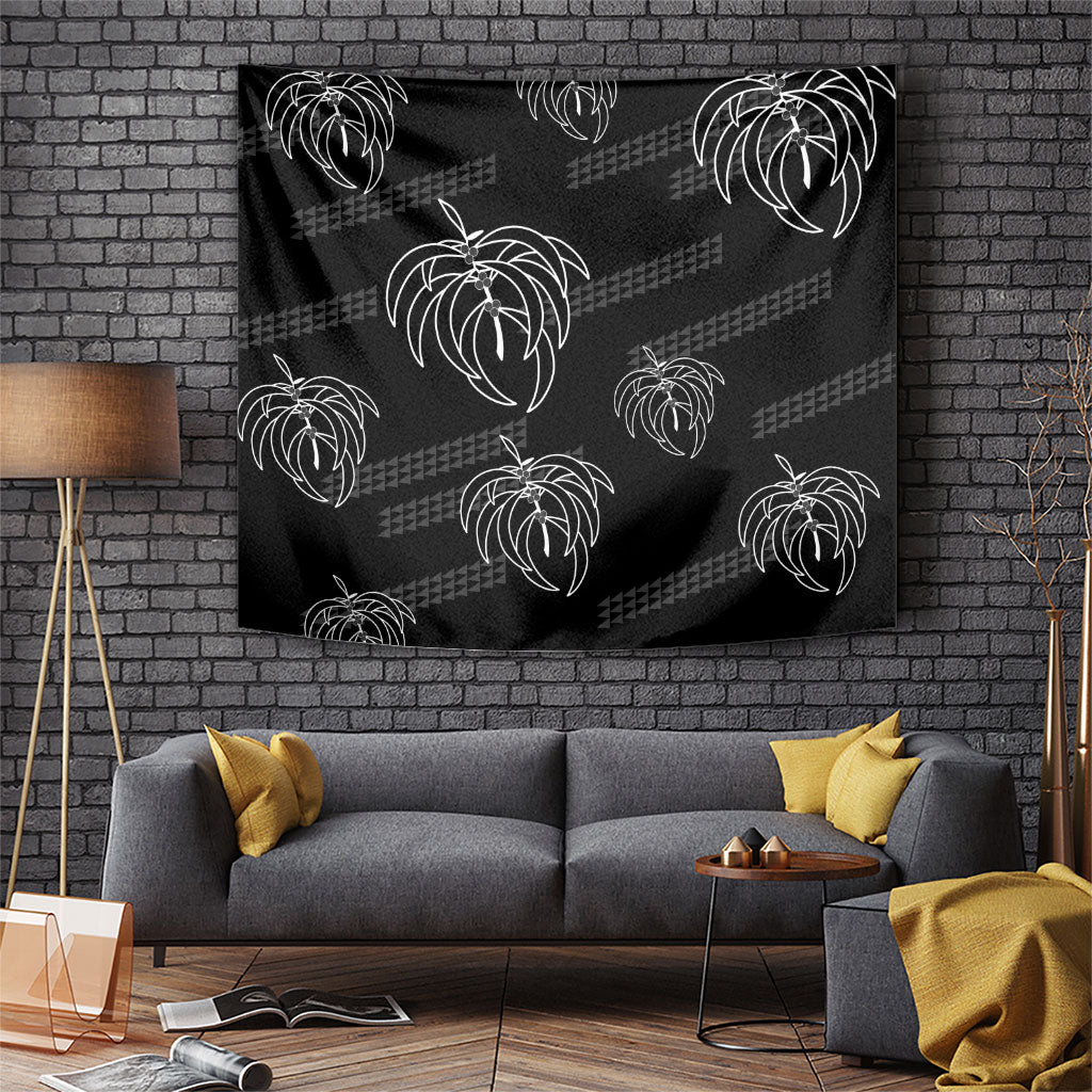 Aloha Hawaii Acacia Koa Leaves Tapestry Black Kakau Tribal Pattern