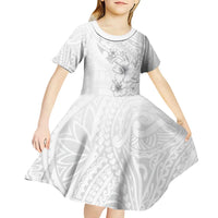 Lotu Tamaiti Samoa Kid Short Sleeve Dress White Sunday Polynesian Tribal Pattern Elegant Style