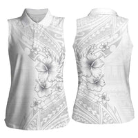 Lotu Tamaiti Samoa Women Sleeveless Polo Shirt White Sunday Polynesian Tribal Pattern Elegant Style