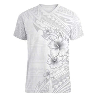 Lotu Tamaiti Samoa Women V-Neck T-Shirt White Sunday Polynesian Tribal Pattern Elegant Style