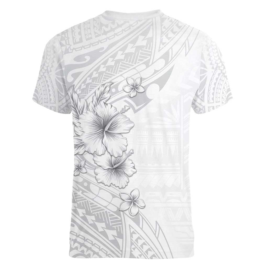 Lotu Tamaiti Samoa Women V-Neck T-Shirt White Sunday Polynesian Tribal Pattern Elegant Style