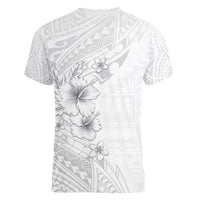 Lotu Tamaiti Samoa Women V-Neck T-Shirt White Sunday Polynesian Tribal Pattern Elegant Style