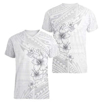 Lotu Tamaiti Samoa Women V-Neck T-Shirt White Sunday Polynesian Tribal Pattern Elegant Style