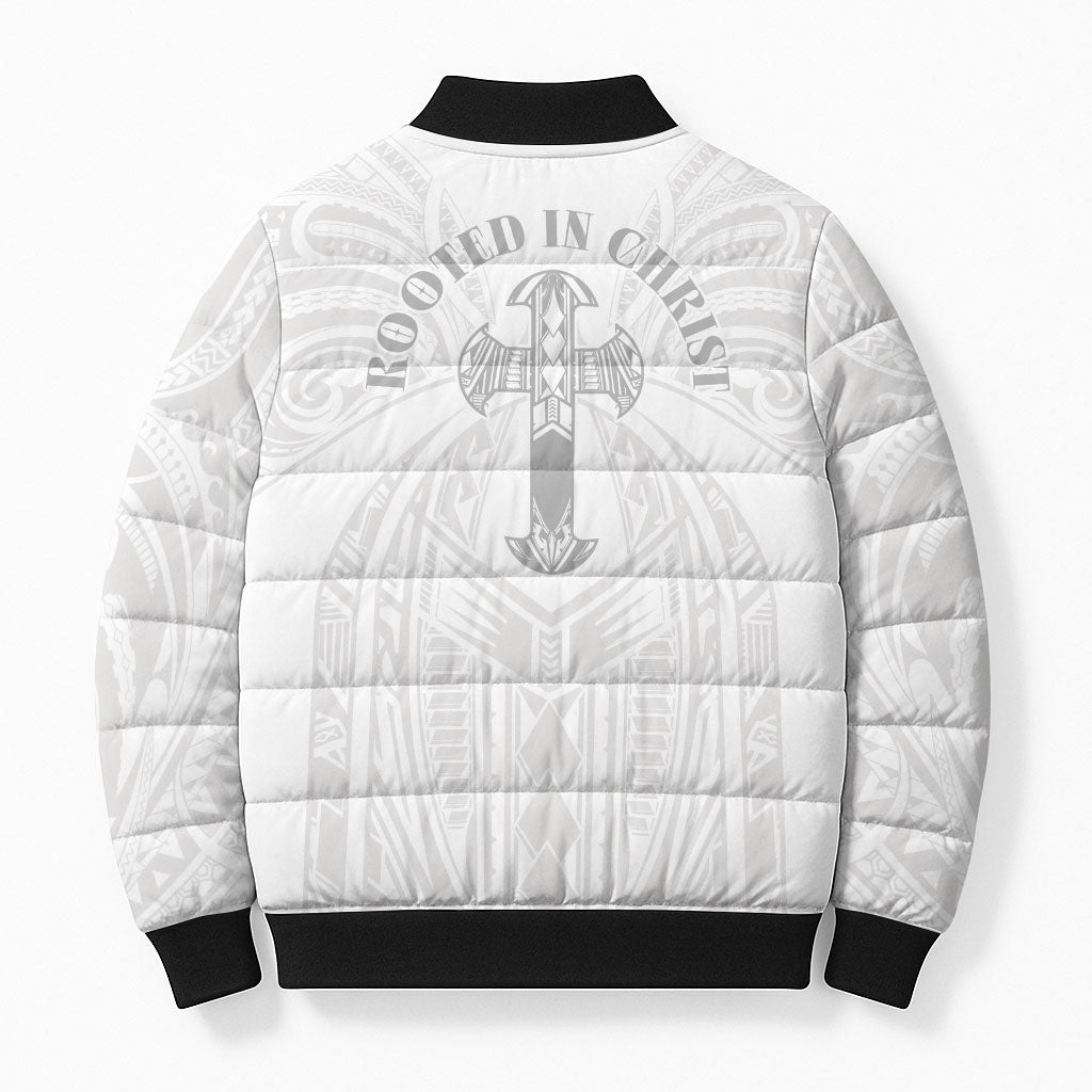 Samoa Christian Bomber Puffer Jacket Rooted In Christ Polynesian Cross