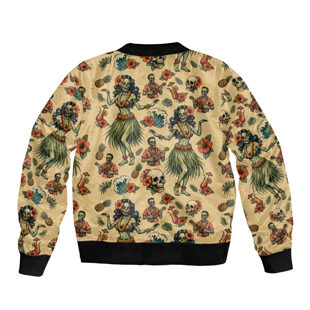 Hawaii Halloween Bomber Jacket Spooky Tropical Hula Zombie