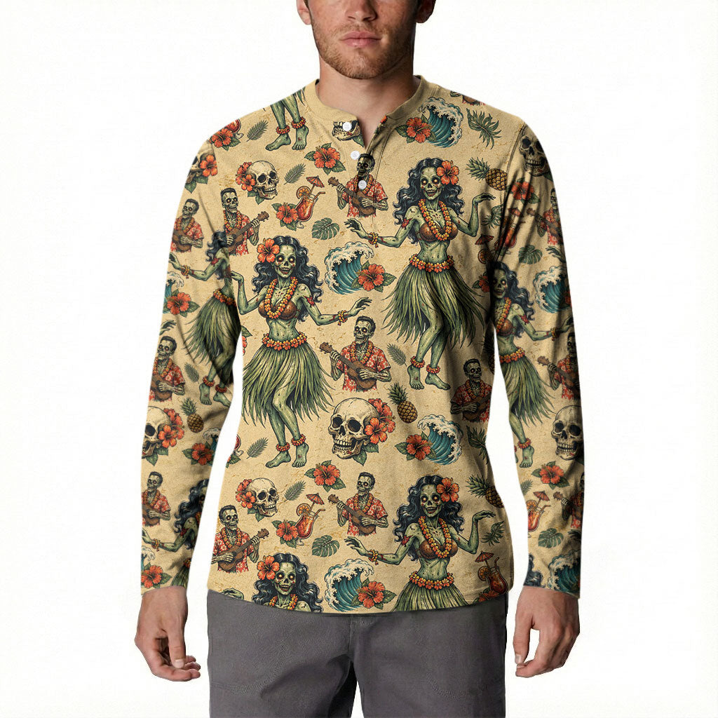 Hawaii Halloween Button Sweatshirt Spooky Tropical Hula Zombie