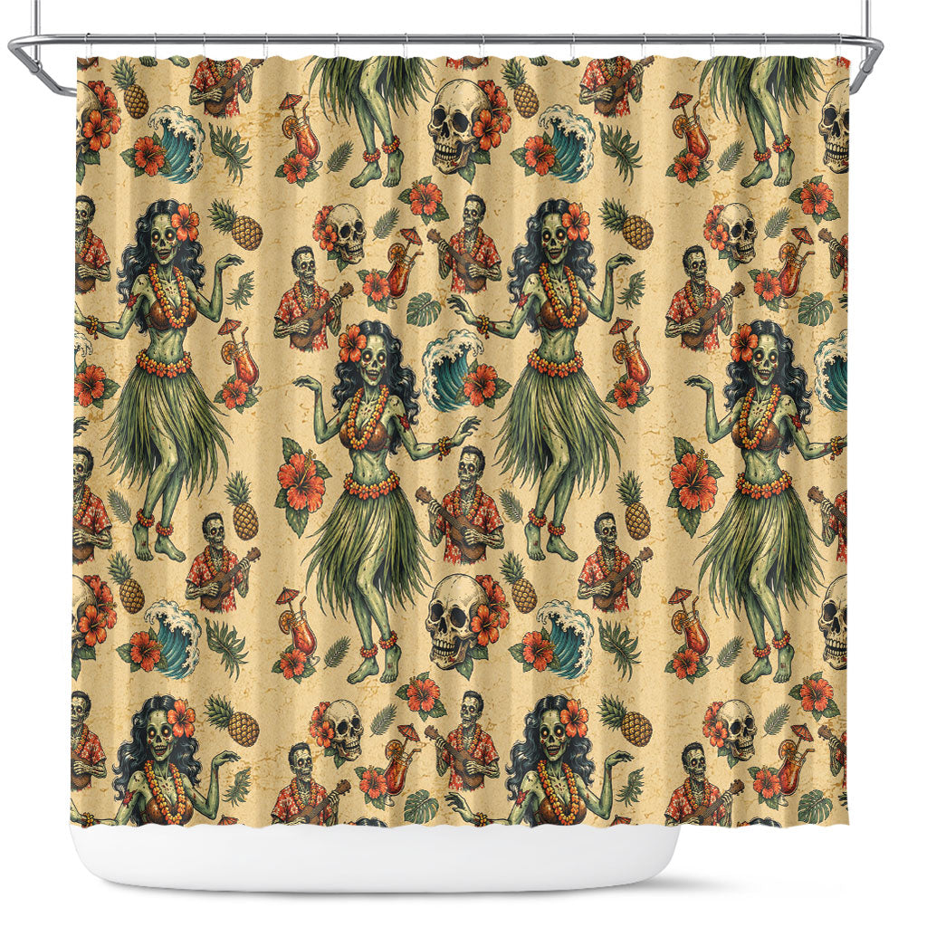 Hawaii Halloween Shower Curtain Spooky Tropical Hula Zombie