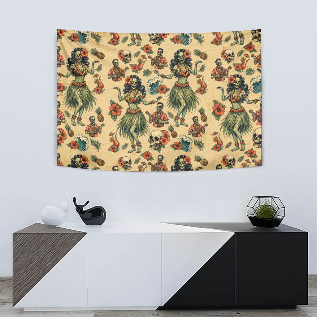 Hawaii Halloween Tapestry Spooky Tropical Hula Zombie