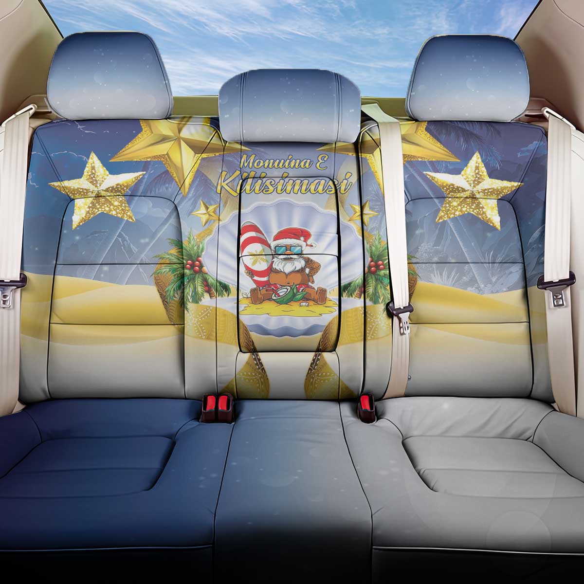 Niue Christmas Back Car Seat Cover Seashell Santa Beach Vibes - Polynesian Pride