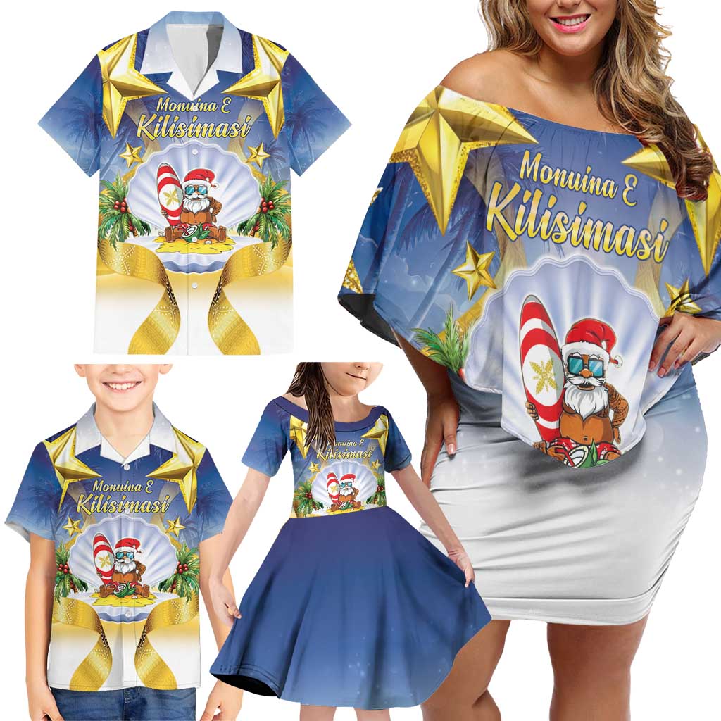 Niue Christmas Family Matching Off Shoulder Short Dress and Hawaiian Shirt Seashell Santa Beach Vibes - Polynesian Pride
