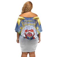 Niue Christmas Off Shoulder Short Dress Seashell Santa Beach Vibes - Polynesian Pride