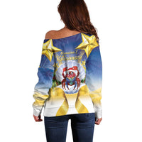 Niue Christmas Off Shoulder Sweater Seashell Santa Beach Vibes - Polynesian Pride
