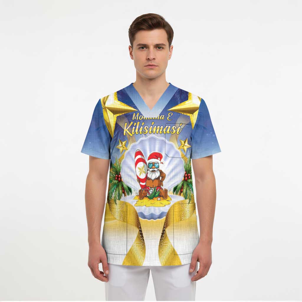 Niue Christmas Scrub Top Seashell Santa Beach Vibes - Polynesian Pride