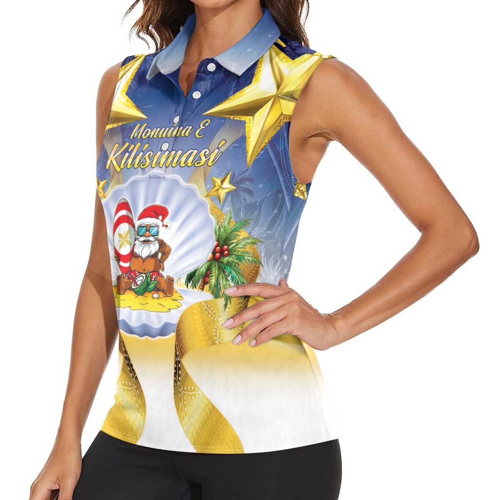 Niue Christmas Women Sleeveless Polo Shirt Seashell Santa Beach Vibes - Polynesian Pride