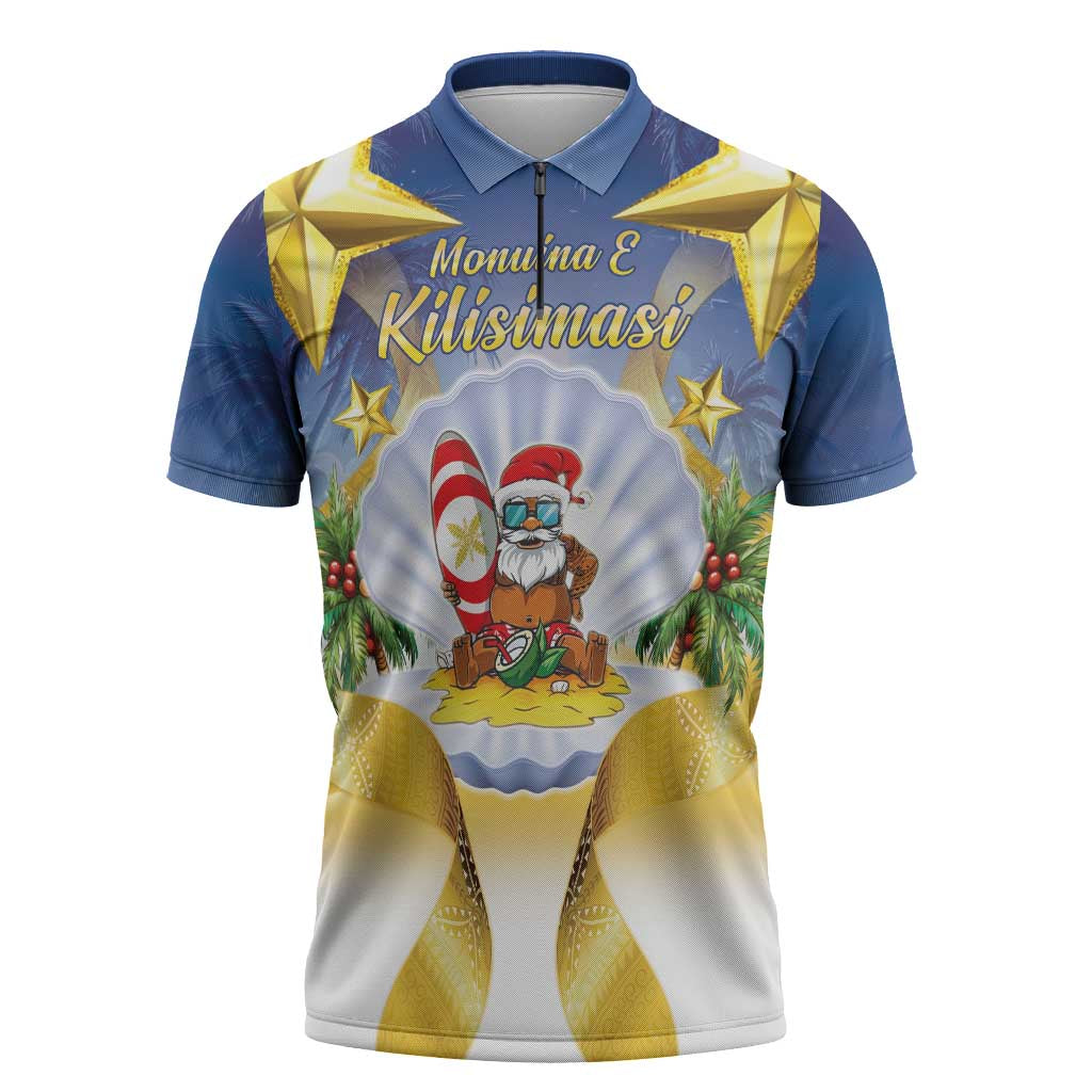 Niue Christmas Zipper Polo Shirt Seashell Santa Beach Vibes - Polynesian Pride