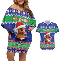New Zealand Christmas Couples Matching Off Shoulder Short Dress and Hawaiian Shirt Have Yourself A Kiwi-tastic Christmas - Polynesian Pride
