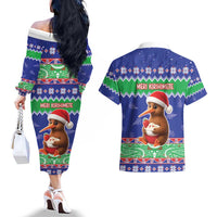 New Zealand Christmas Couples Matching Off The Shoulder Long Sleeve Dress and Hawaiian Shirt Have Yourself A Kiwi-tastic Christmas - Polynesian Pride