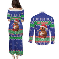 New Zealand Christmas Couples Matching Puletasi and Long Sleeve Button Shirt Have Yourself A Kiwi-tastic Christmas - Polynesian Pride