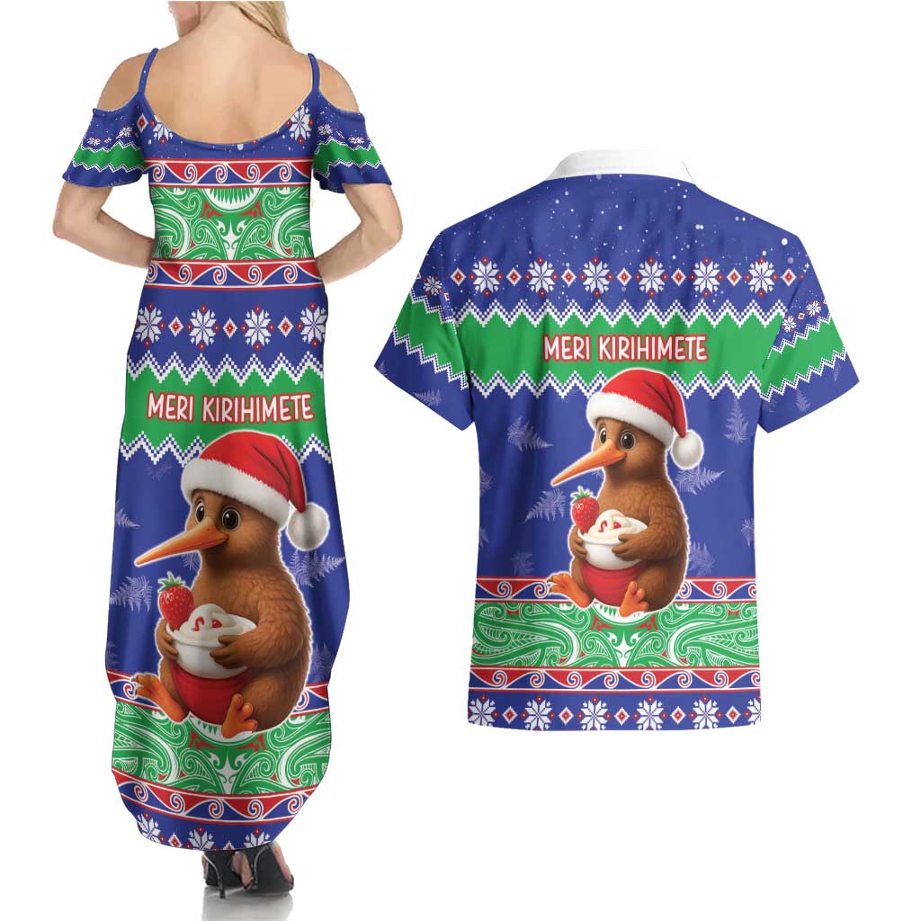 New Zealand Christmas Couples Matching Summer Maxi Dress and Hawaiian Shirt Have Yourself A Kiwi-tastic Christmas - Polynesian Pride
