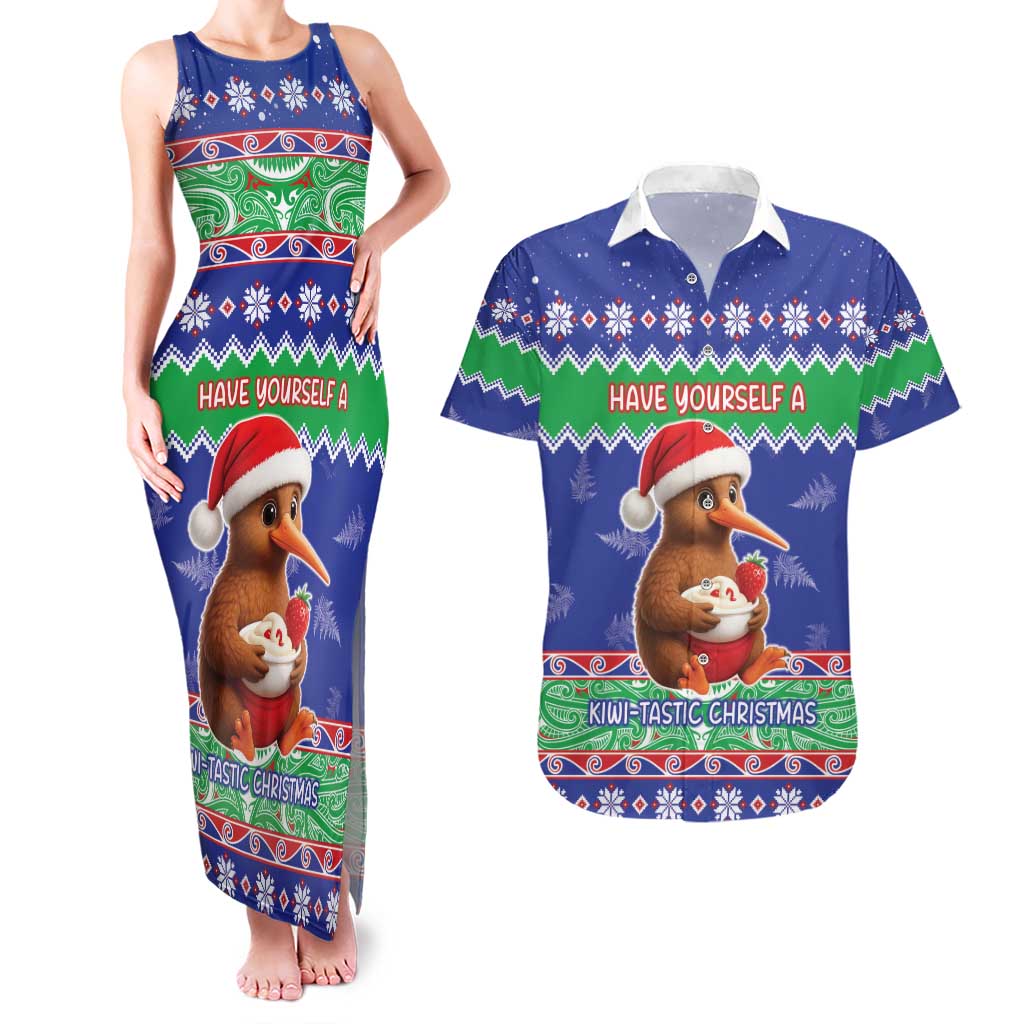 New Zealand Christmas Couples Matching Tank Maxi Dress and Hawaiian Shirt Have Yourself A Kiwi-tastic Christmas - Polynesian Pride