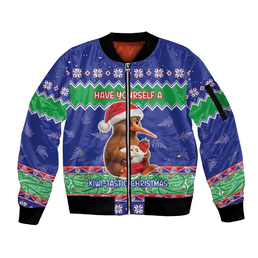 New Zealand Christmas Sleeve Zip Bomber Jacket Have Yourself A Kiwi-tastic Christmas - Polynesian Pride