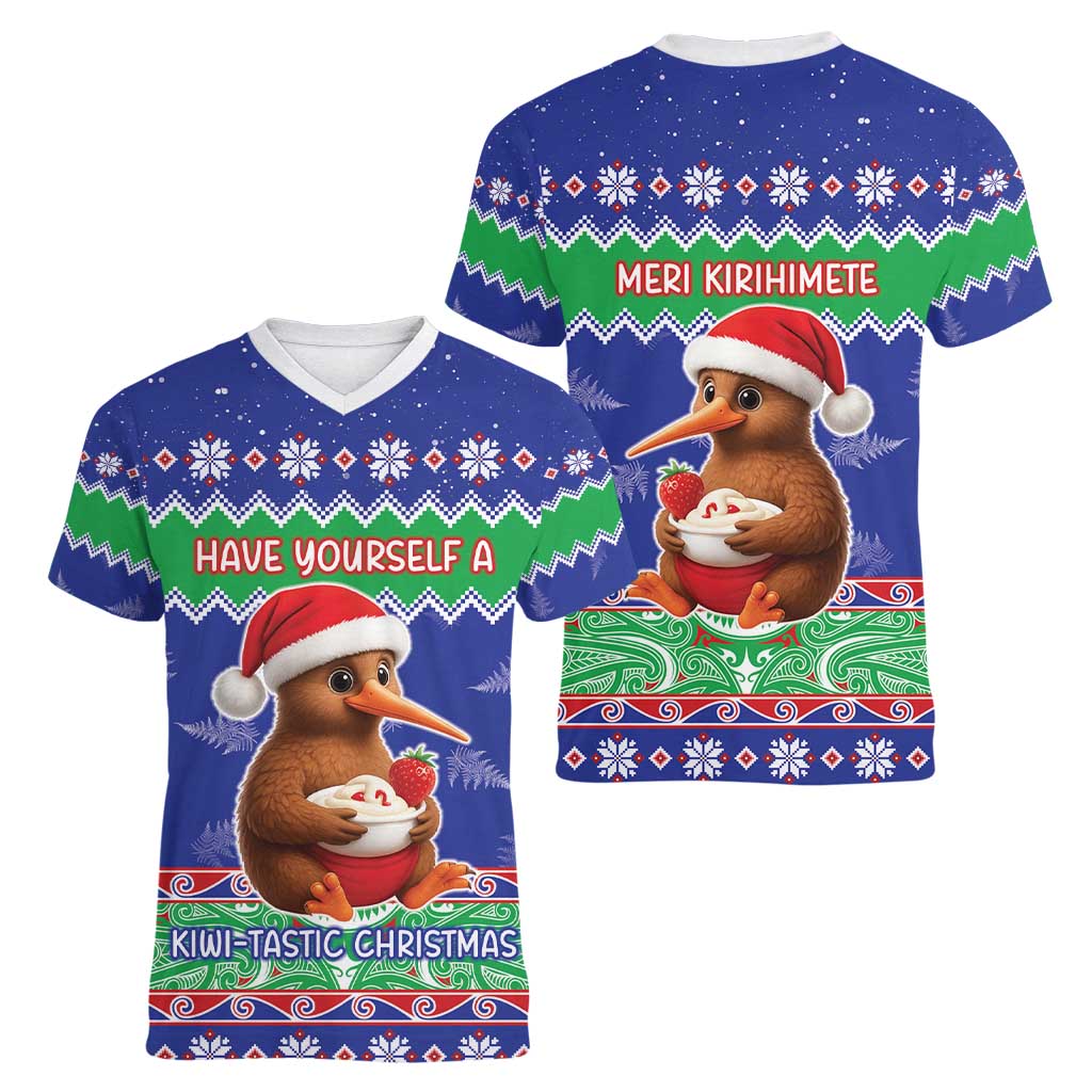 New Zealand Christmas Women V-Neck T-Shirt Have Yourself A Kiwi-tastic Christmas - Polynesian Pride